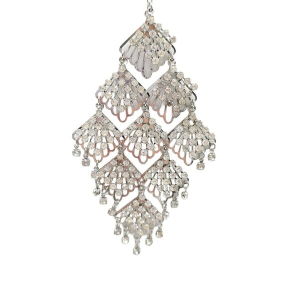 Clear Rhinestone Large Abstract Openwork Diamond Dangle Necklace Earring Set - Picture 2 of 7